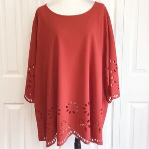 NWT Bloomchic Copper Rust Floral Laser Cut Out 3/4 Sleeve Top 26